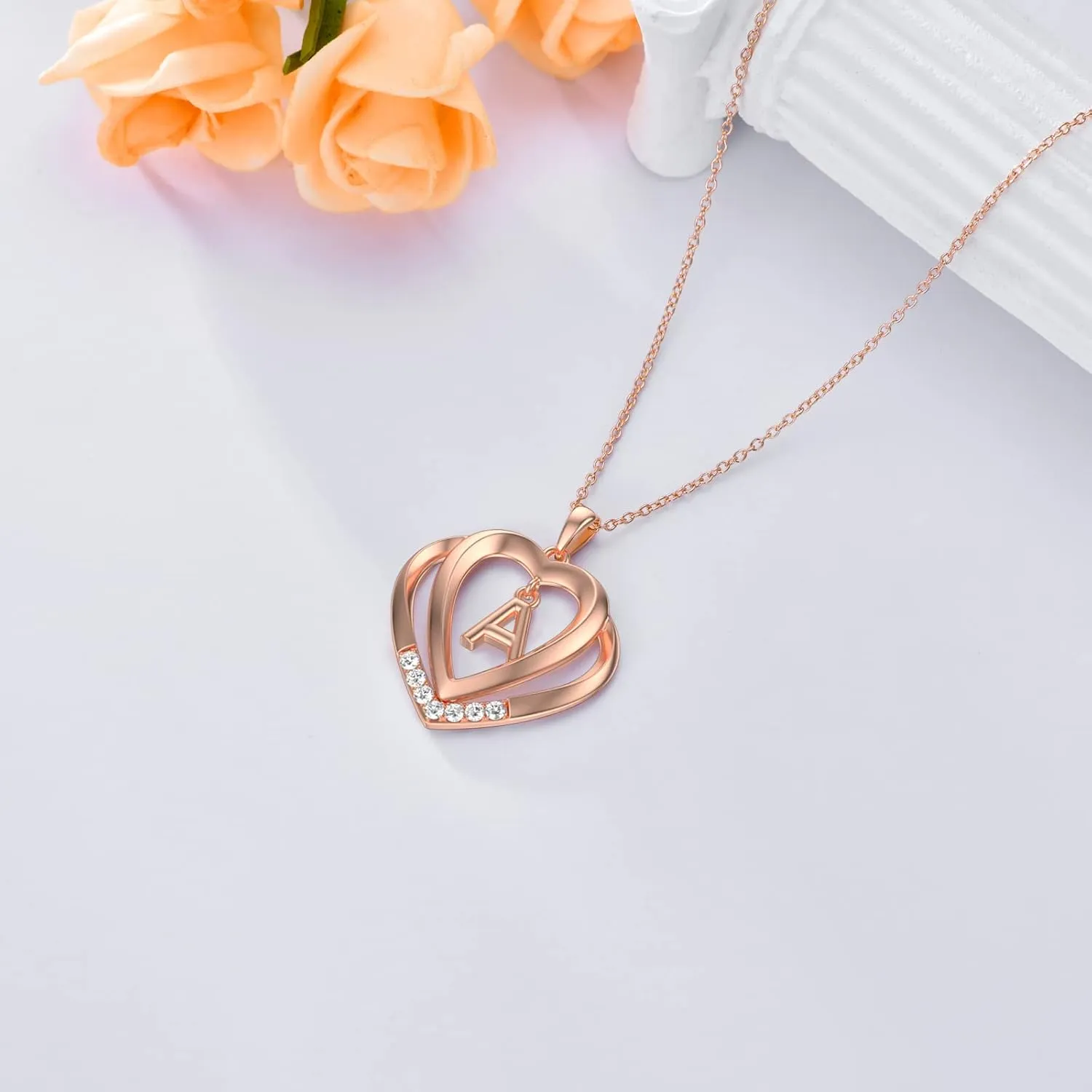 925 Sterling Silver Heart Initial Letter Pendant Necklace with Moissanite Jewelry Birthday Anniversary Mothers Day Christmas Gifts for Her Wife Girlfriend Mom