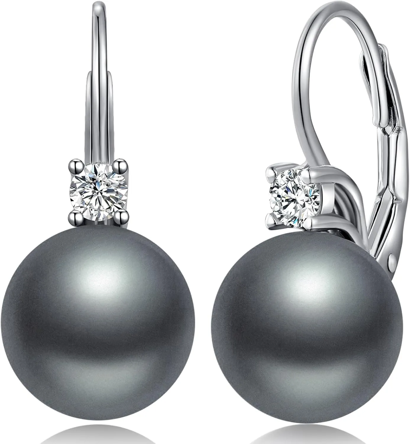925 Sterling Silver Pearl Leverback Earrings for Women 5A  Cubic Zirconia Diamond Pearl Jewelry 10MM