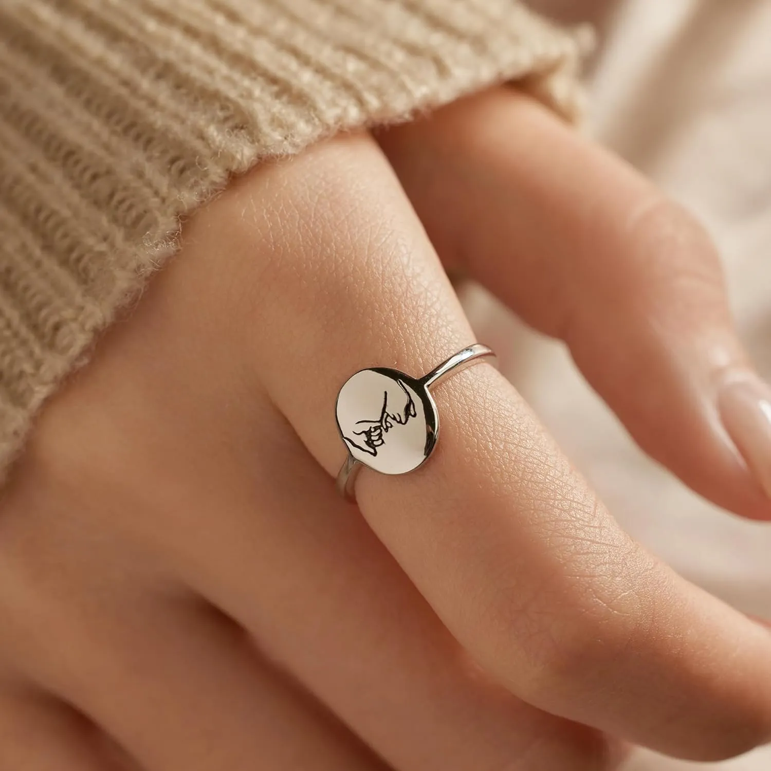 925 Sterling Silver Pinky Promise Ring for Women Friendship Ring as Friendship Gifts for Bestie Promise Signet Matching Rings for Couple Wedding Ring Dainty Jewelry Gifts for Her US Size 5-10