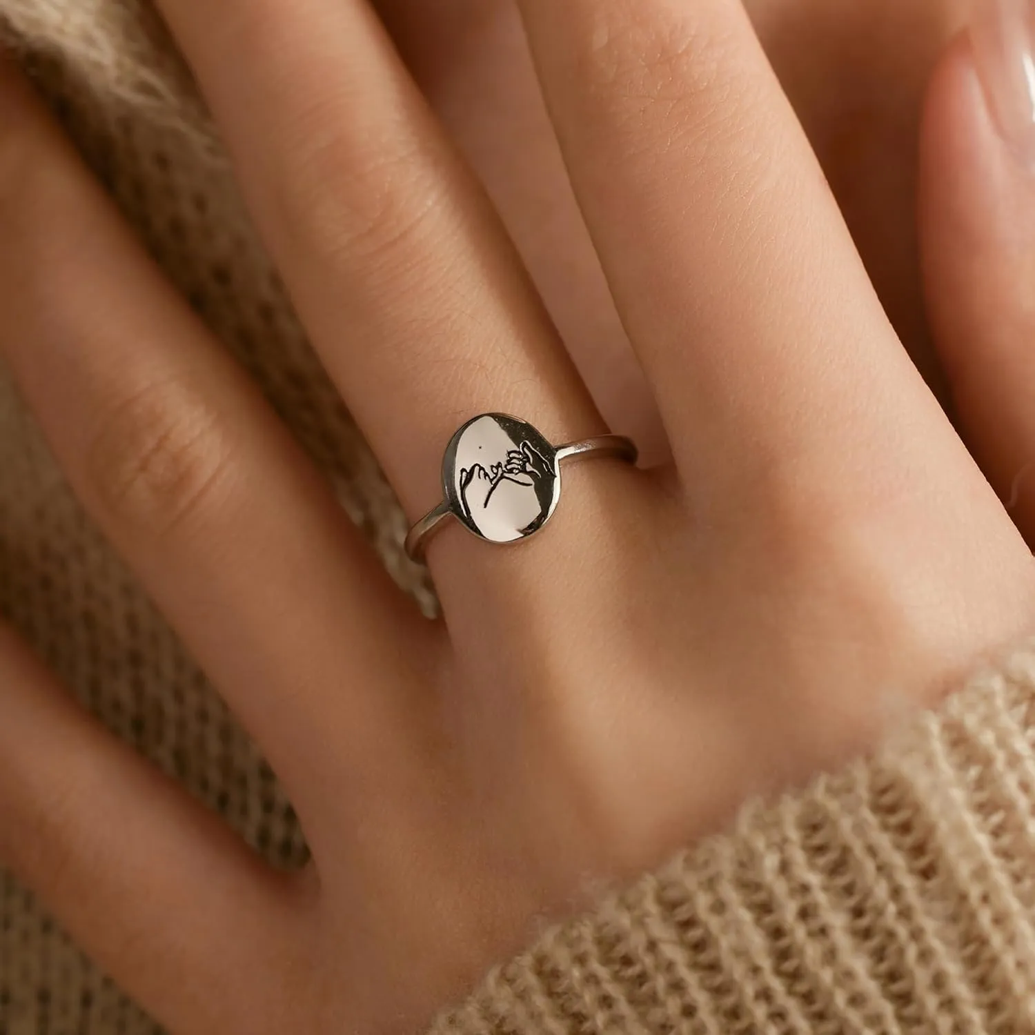 925 Sterling Silver Pinky Promise Ring for Women Friendship Ring as Friendship Gifts for Bestie Promise Signet Matching Rings for Couple Wedding Ring Dainty Jewelry Gifts for Her US Size 5-10