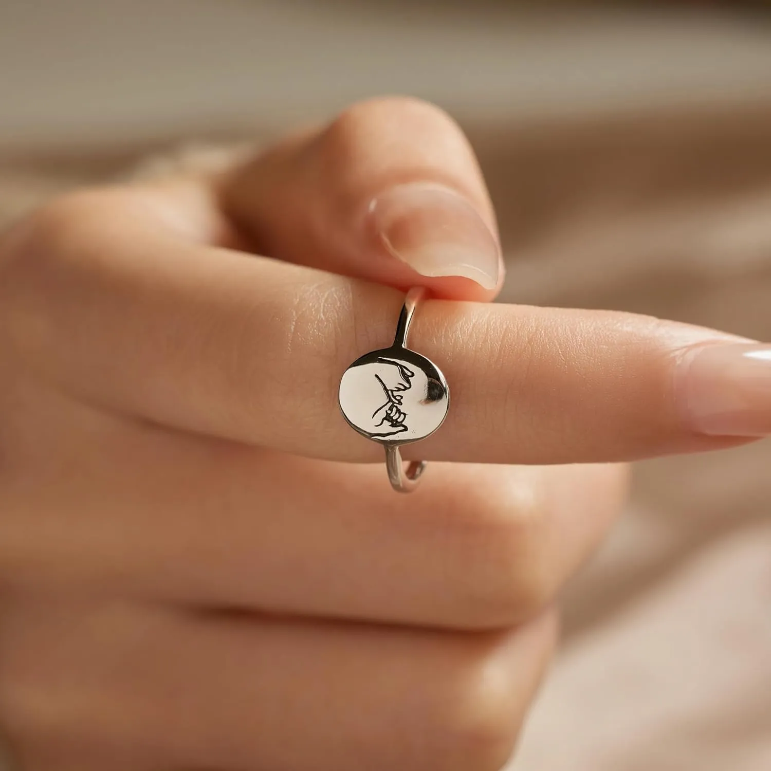 925 Sterling Silver Pinky Promise Ring for Women Friendship Ring as Friendship Gifts for Bestie Promise Signet Matching Rings for Couple Wedding Ring Dainty Jewelry Gifts for Her US Size 5-10