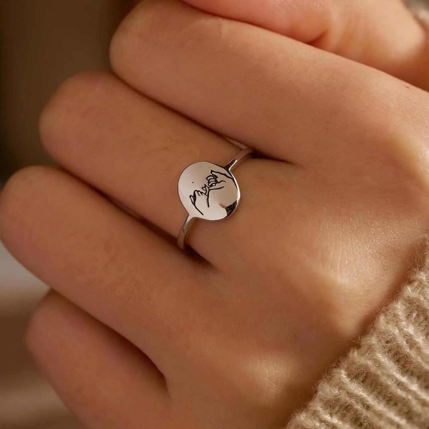 925 Sterling Silver Pinky Promise Ring for Women Friendship Ring as Friendship Gifts for Bestie Promise Signet Matching Rings for Couple Wedding Ring Dainty Jewelry Gifts for Her US Size 5-10