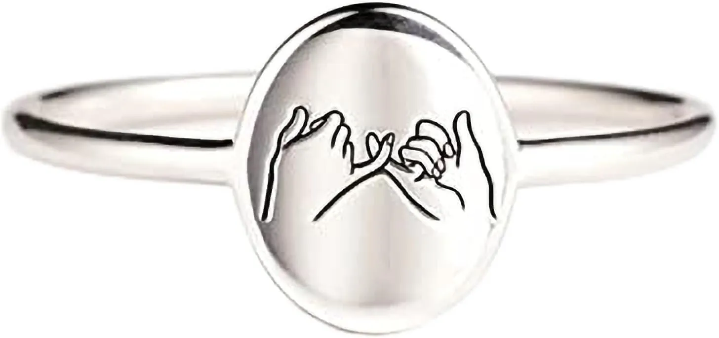 925 Sterling Silver Pinky Promise Ring for Women Friendship Ring as Friendship Gifts for Bestie Promise Signet Matching Rings for Couple Wedding Ring Dainty Jewelry Gifts for Her US Size 5-10