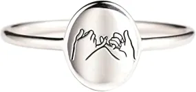925 Sterling Silver Pinky Promise Ring for Women Friendship Ring as Friendship Gifts for Bestie Promise Signet Matching Rings for Couple Wedding Ring Dainty Jewelry Gifts for Her US Size 5-10