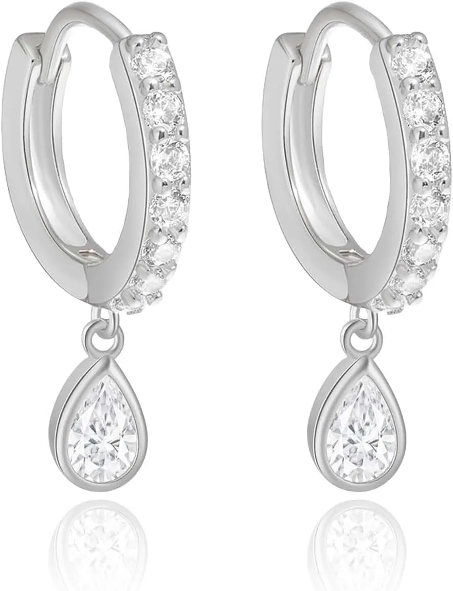925 Sterling Silver Post Butterfly Drop/Dangle Huggie Zircon Earrings for Women | Butterfly,Water Drop Zircon Hoop Earrings | Dainty Cute Lightweight Earrings Jewelry Gifts for Women