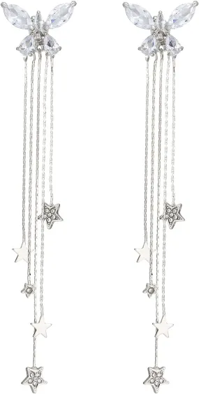 925 Sterling Silver Post Cute Purple/Silver Butterfly Earrings for Women Teen Girls Butterfly Dangle Earrings Hypoallergenic Butterfly Dangly Earrings for Women