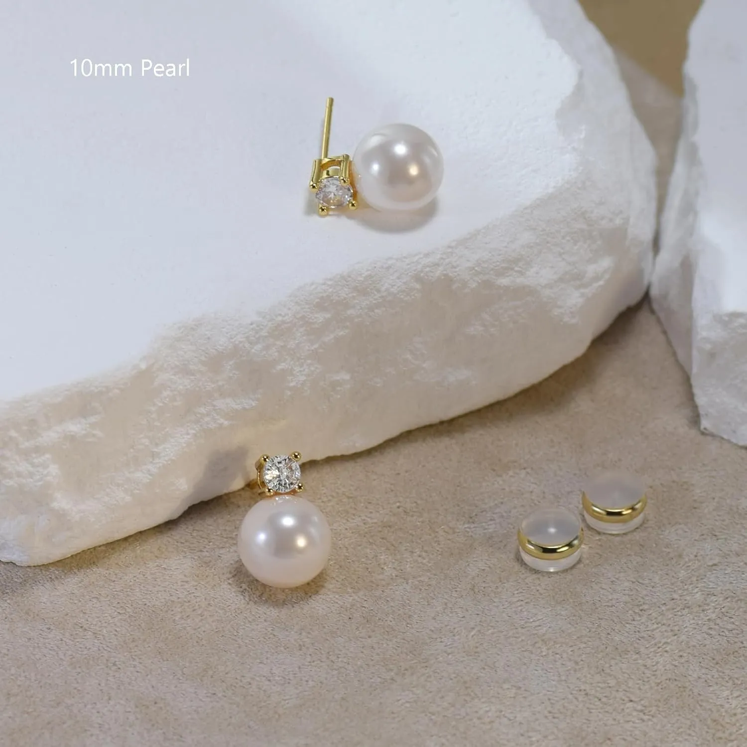 925 Sterling Silver Post Pearl Earrings Gold/Silver CZ Diamond Pearl Stud Earrings Bridesmaid Wedding Earrings Women Jewelry Gifts 6mm/8mm/10mm