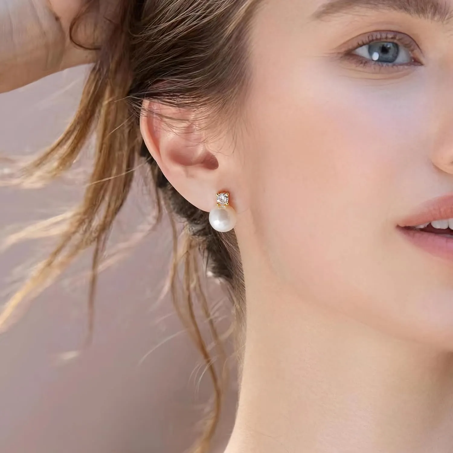 925 Sterling Silver Post Pearl Earrings Gold/Silver CZ Diamond Pearl Stud Earrings Bridesmaid Wedding Earrings Women Jewelry Gifts 6mm/8mm/10mm