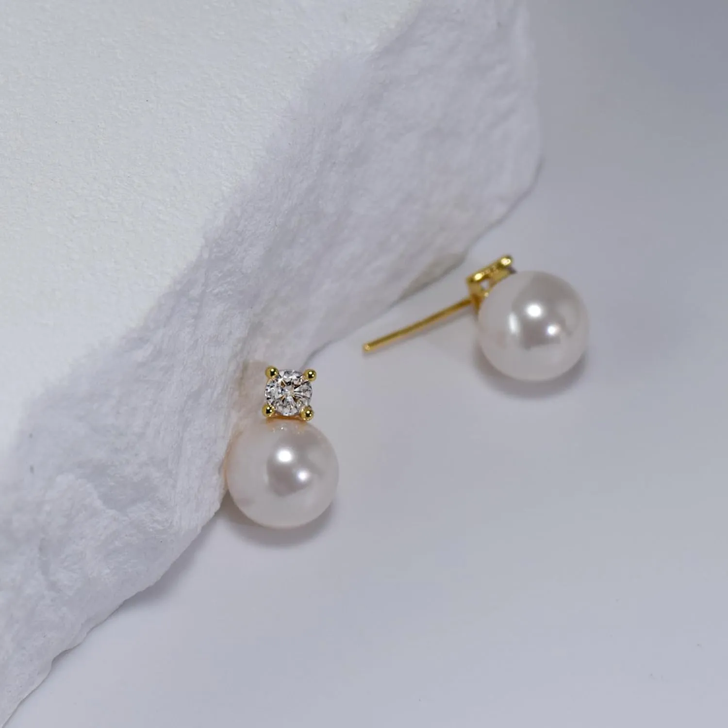 925 Sterling Silver Post Pearl Earrings Gold/Silver CZ Diamond Pearl Stud Earrings Bridesmaid Wedding Earrings Women Jewelry Gifts 6mm/8mm/10mm