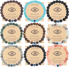 9Pcs 8mm Blue Evil Eye Beaded Bracelets Lucky Bracelet for Protection Blessing Jewelry Boho Handmade Strehch Bracelet for Women Men
