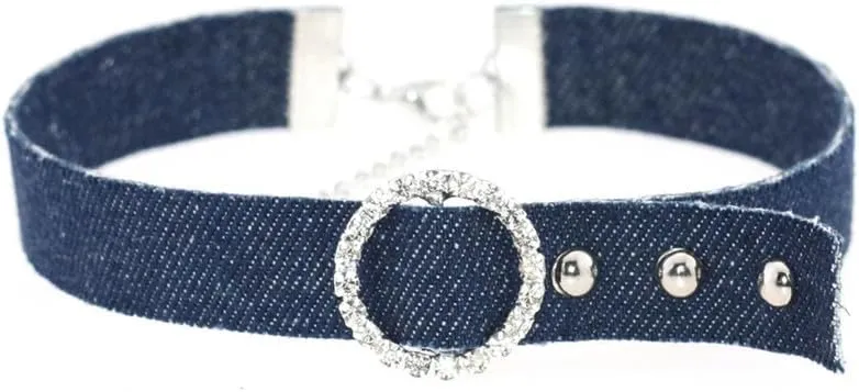 Adjustable Women Denim Choker Necklace Handmade Costume Cosplay Nightclub Punk Neck Collar Choker