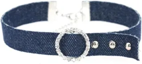 Adjustable Women Denim Choker Necklace Handmade Costume Cosplay Nightclub Punk Neck Collar Choker