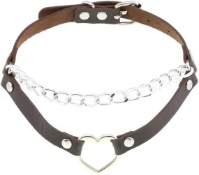 Adjustable Women Punk Choker Necklace Handmade Costume Cosplay Nightclub Party Heart Leather Neck Collar Choker