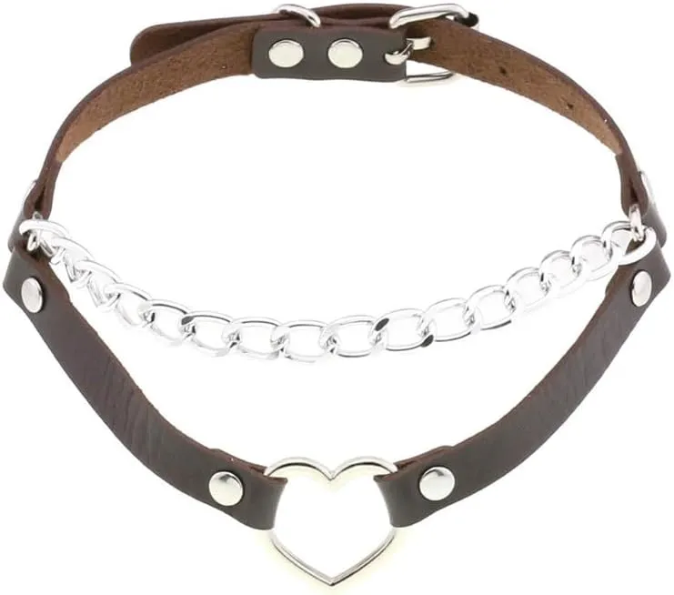 Adjustable Women Punk Choker Necklace Handmade Costume Cosplay Nightclub Party Heart Leather Neck Collar Choker