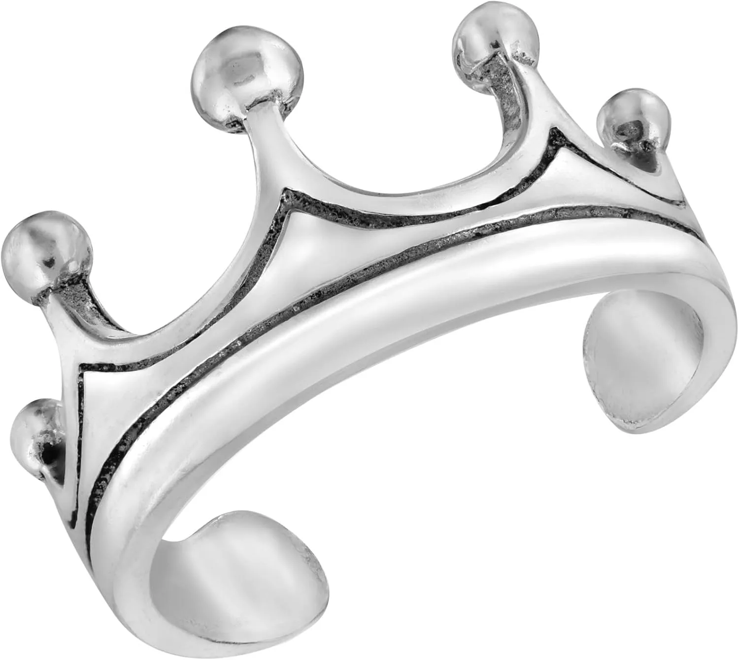 AeraVida Adjustable Ring Tiara Royal Crown Design in .925 Sterling Silver for Women Elegant Oxidized Finish for Toe or Pinky Jewelry Gift | Summer Accessory