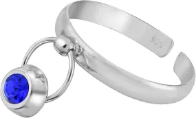 AeraVida Cool Sparkly Statement Classy Blue Cubic Zirconia Dangle .925 Sterling Silver Toe or Pinky Ring