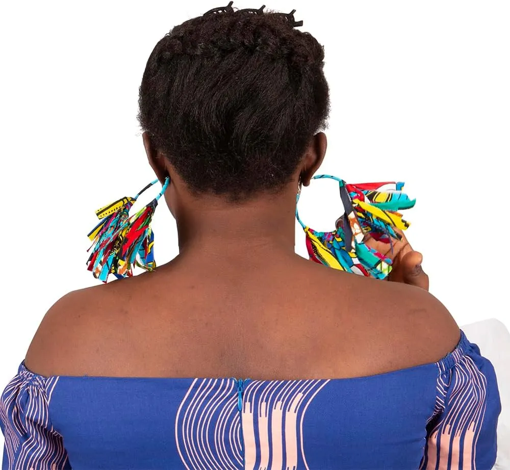 African Fabric Tassel Earrings Set for Ankara Fringe Hoop Earrings for Women