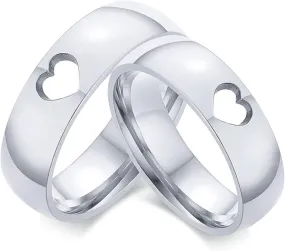 Aienid Stainless Steel Ring Vintage, Engagement Ring Silver Hollow Heart Polished Engraved Ring Engagement Andset