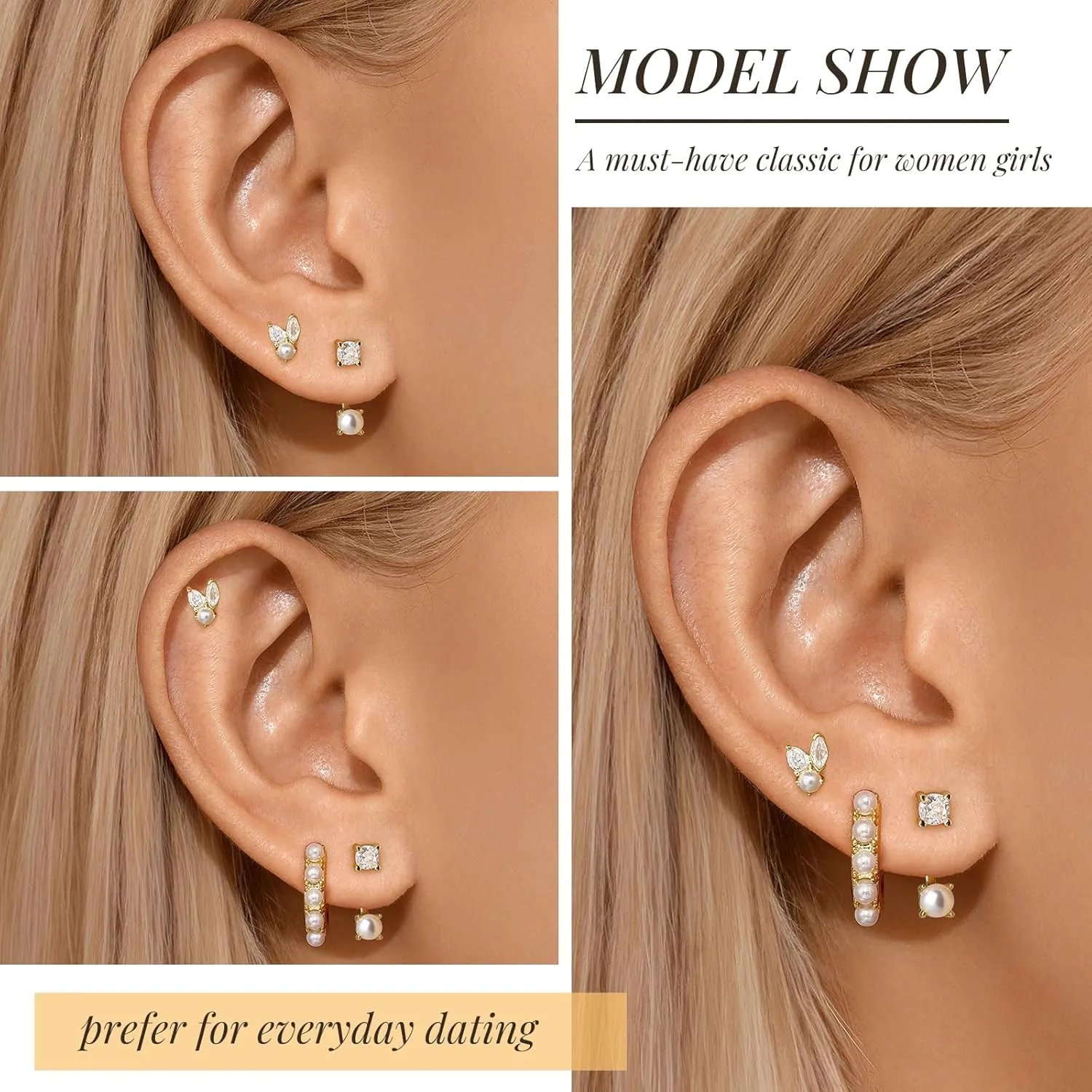 Angelady Pearl Earrings Set for Women, Trendy Pearl Stud Hoop Earring Stacks Gold, Dainty Pearls Earring Jewelry for Women, Valentines Day Earrings Gifts for Her