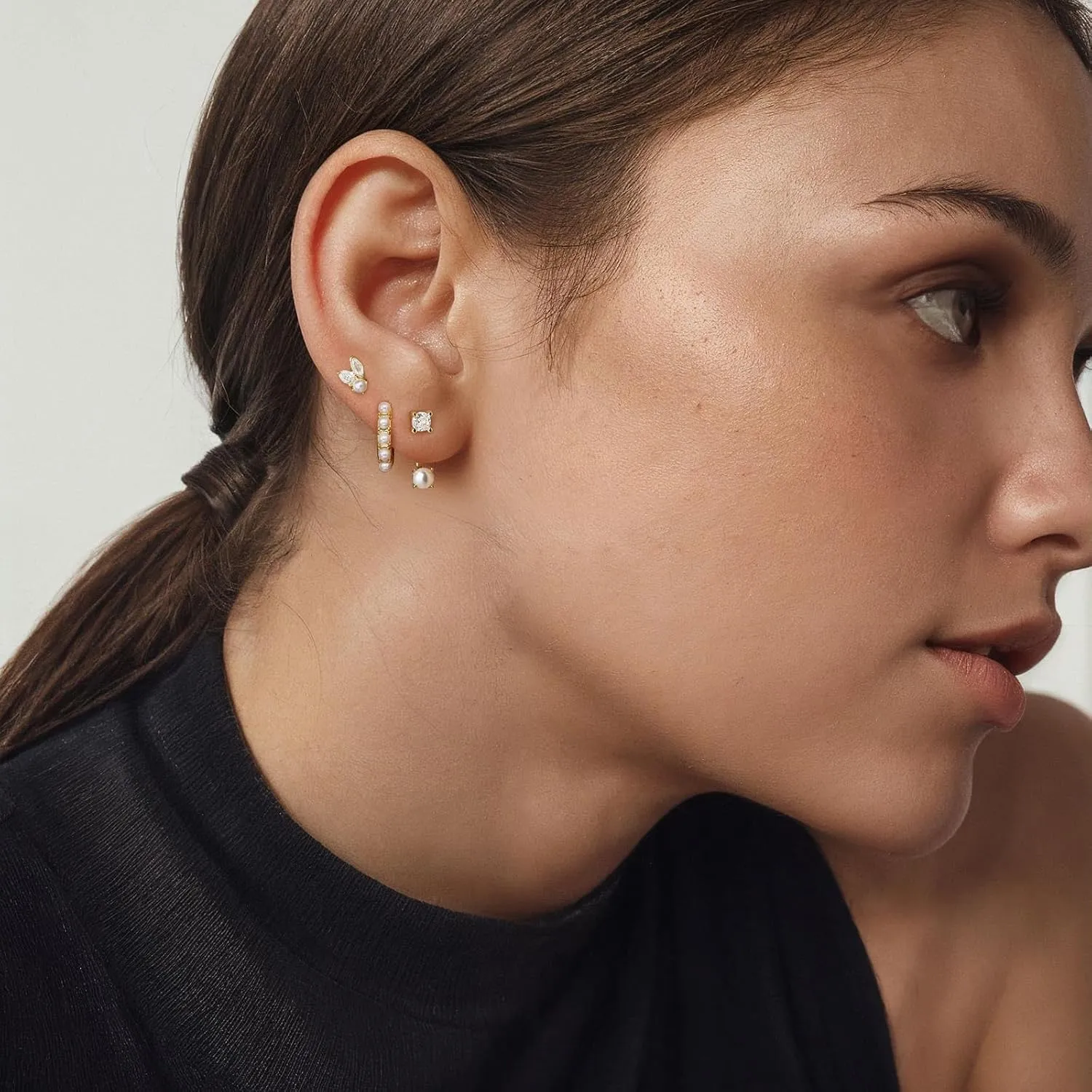 Angelady Pearl Earrings Set for Women, Trendy Pearl Stud Hoop Earring Stacks Gold, Dainty Pearls Earring Jewelry for Women, Valentines Day Earrings Gifts for Her