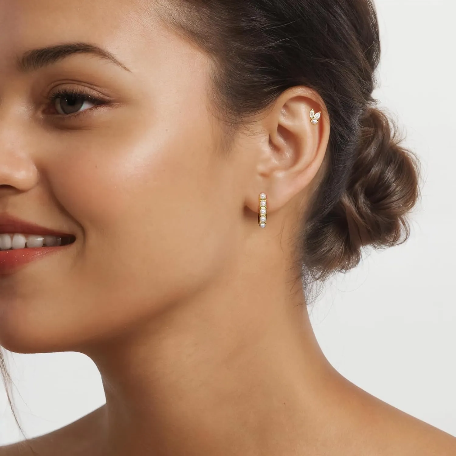 Angelady Pearl Earrings Set for Women, Trendy Pearl Stud Hoop Earring Stacks Gold, Dainty Pearls Earring Jewelry for Women, Valentines Day Earrings Gifts for Her