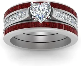 Anniversary Promise Ring Couples Bridal Sets Women's 925 Silver Heart Cz Man Wedding Bands Valentine's Day