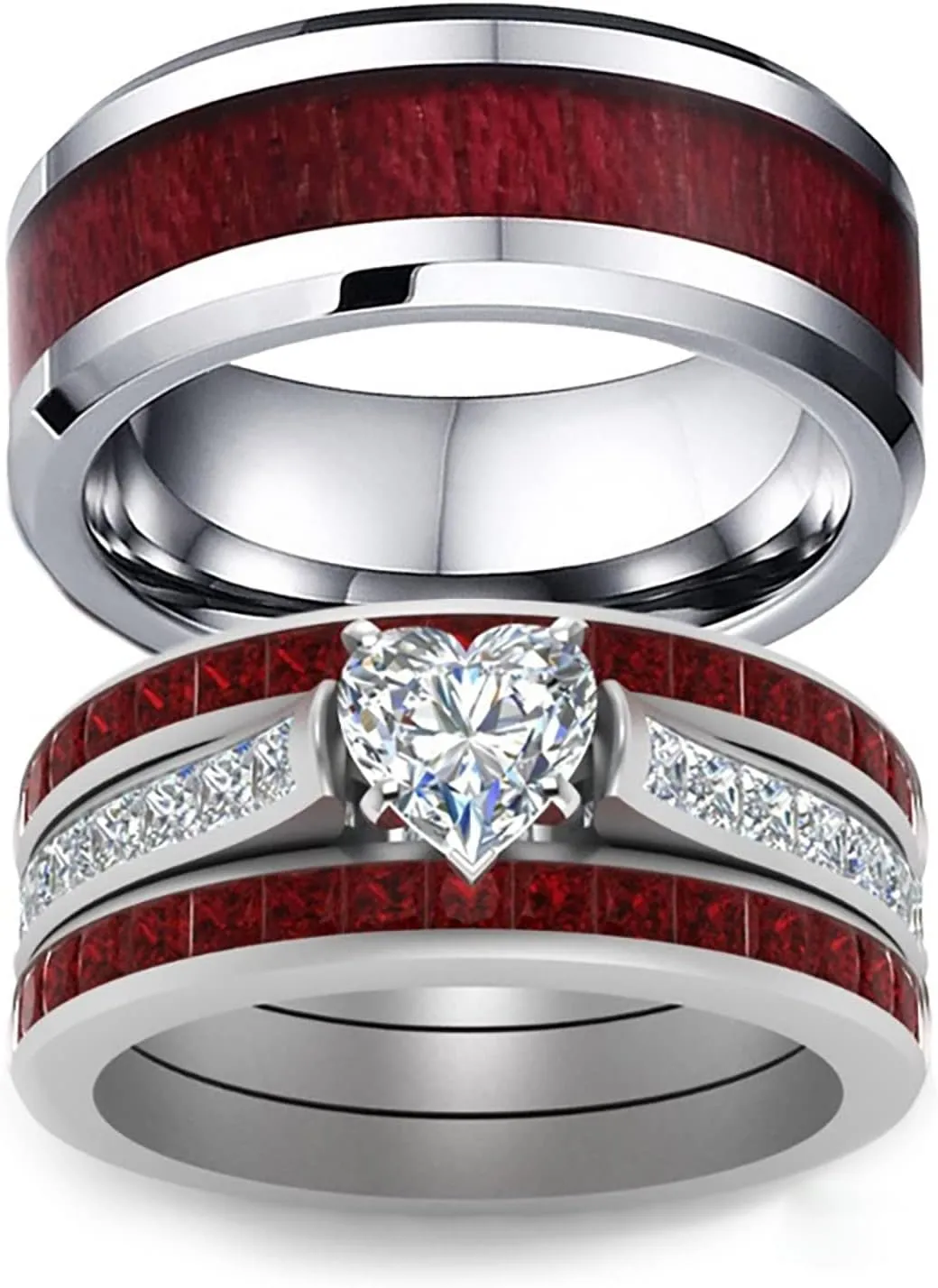 Anniversary Promise Ring Couples Bridal Sets Women's 925 Silver Heart Cz Man Wedding Bands Valentine's Day