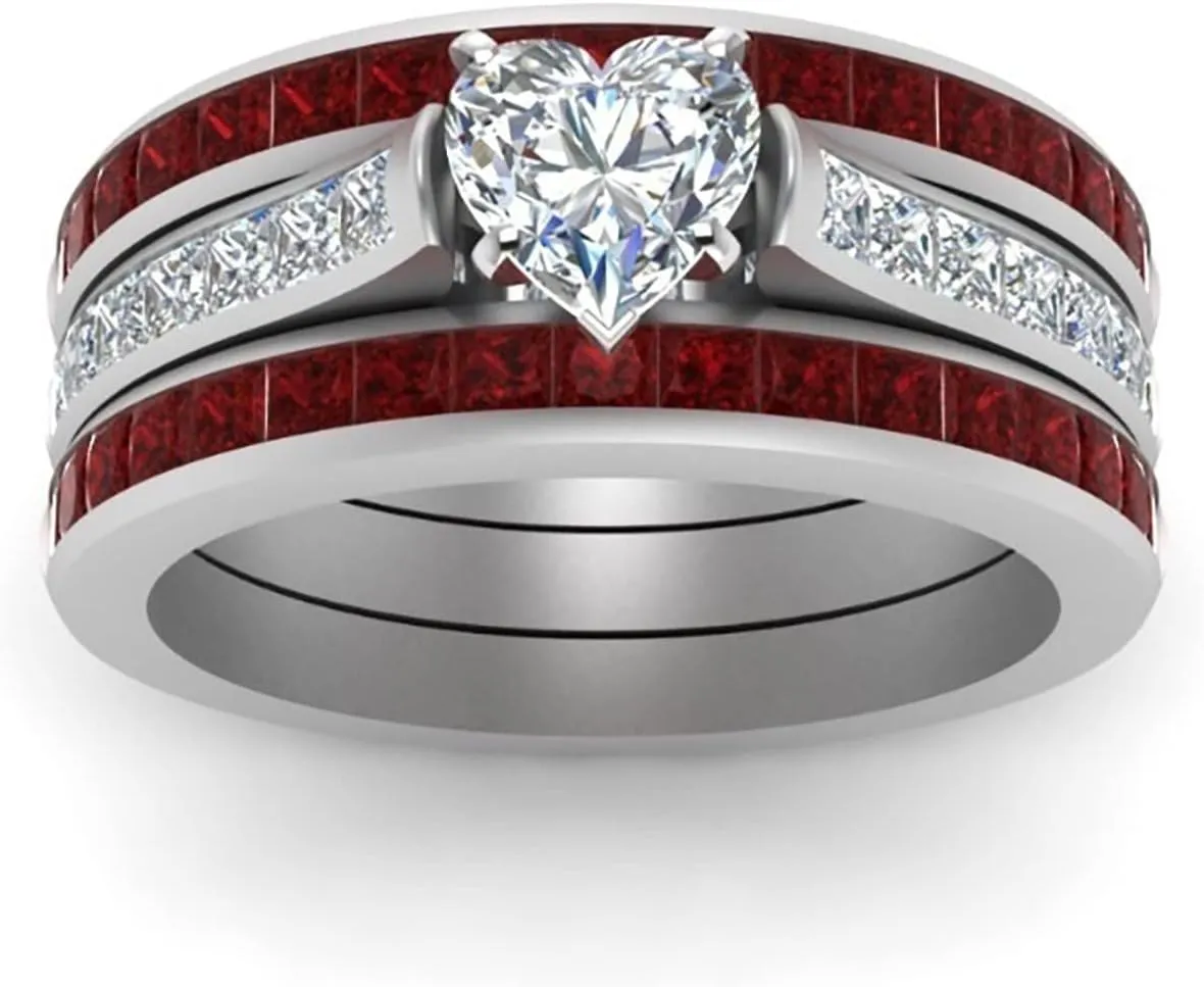 Anniversary Promise Ring Couples Bridal Sets Women's 925 Silver Heart Cz Man Wedding Bands Valentine's Day