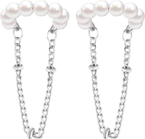 AoedeJ Pearl Ear Cuffs Non Piercing Earrings Ear Cuff Earrings for Women Silver Ear Cuff With Chain Cuff Earrings for Women No Piercing