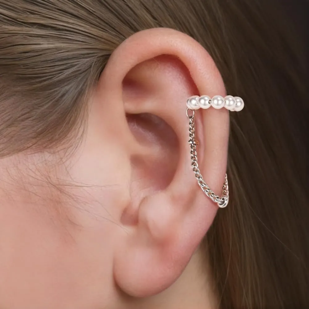 AoedeJ Pearl Ear Cuffs Non Piercing Earrings Ear Cuff Earrings for Women Silver Ear Cuff With Chain Cuff Earrings for Women No Piercing