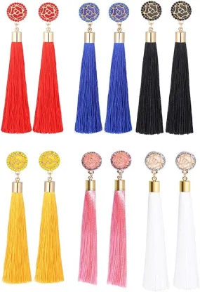 ASMITA 6 Pairs Charm Long Tassel Drop Earrings Handmade Bohemia Tassel Dangle Earrings for Women
