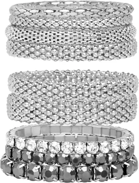 Badgley Mischka Women's Bracelet - Stackable Stretch Layered Crystal Snake Panther Link Mesh Bangle Tennis Bracelet