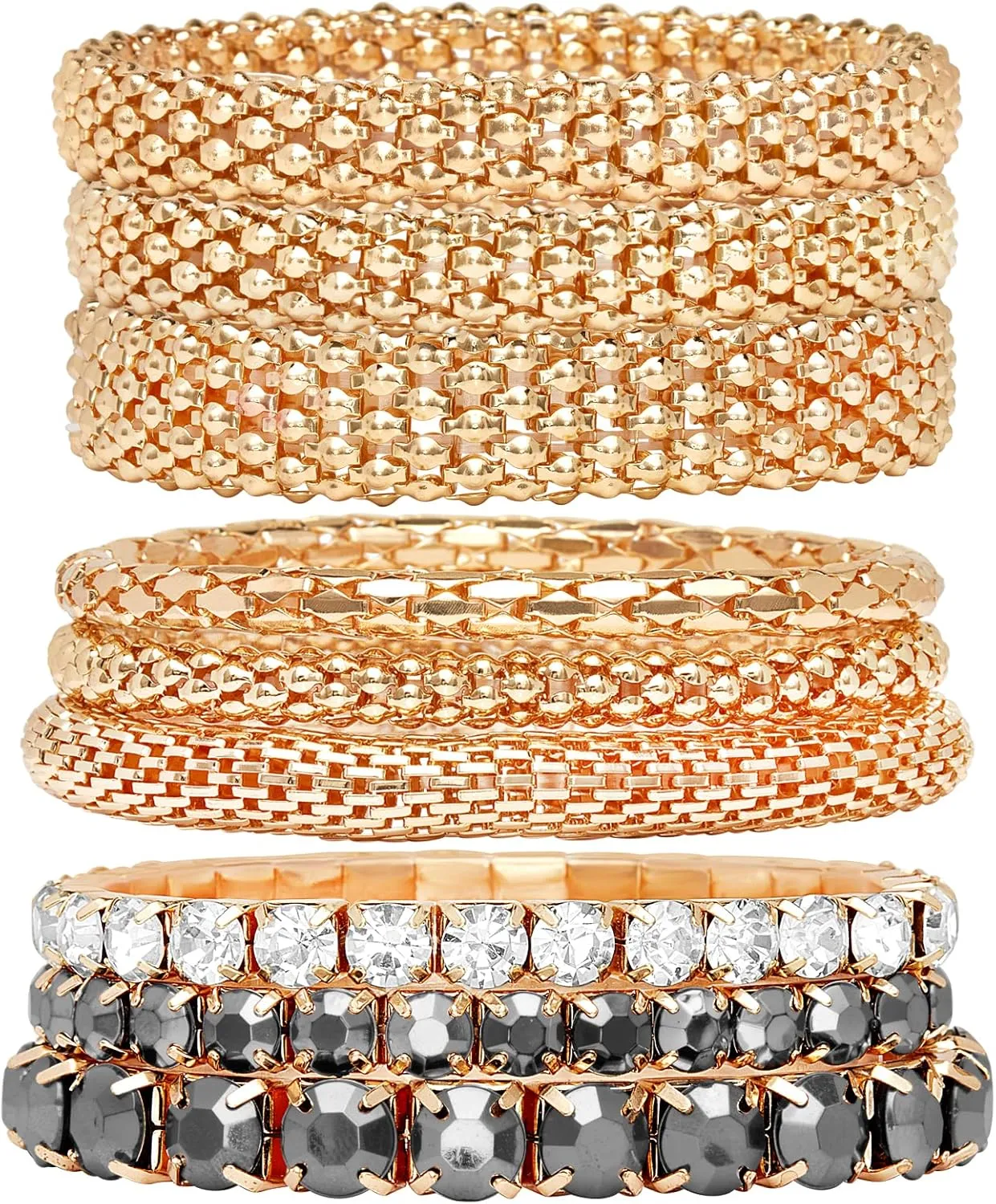 Badgley Mischka Women's Bracelet - Stackable Stretch Layered Crystal Snake Panther Link Mesh Bangle Tennis Bracelet