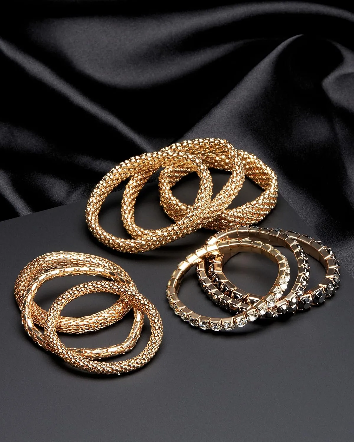 Badgley Mischka Women's Bracelet - Stackable Stretch Layered Crystal Snake Panther Link Mesh Bangle Tennis Bracelet