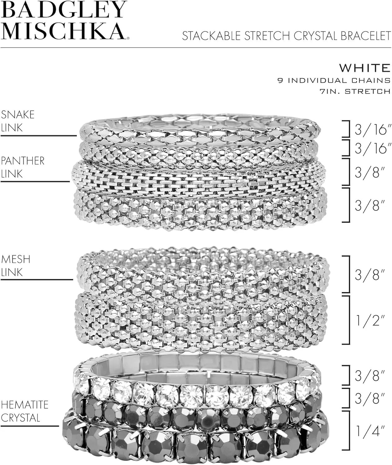 Badgley Mischka Women's Bracelet - Stackable Stretch Layered Crystal Snake Panther Link Mesh Bangle Tennis Bracelet