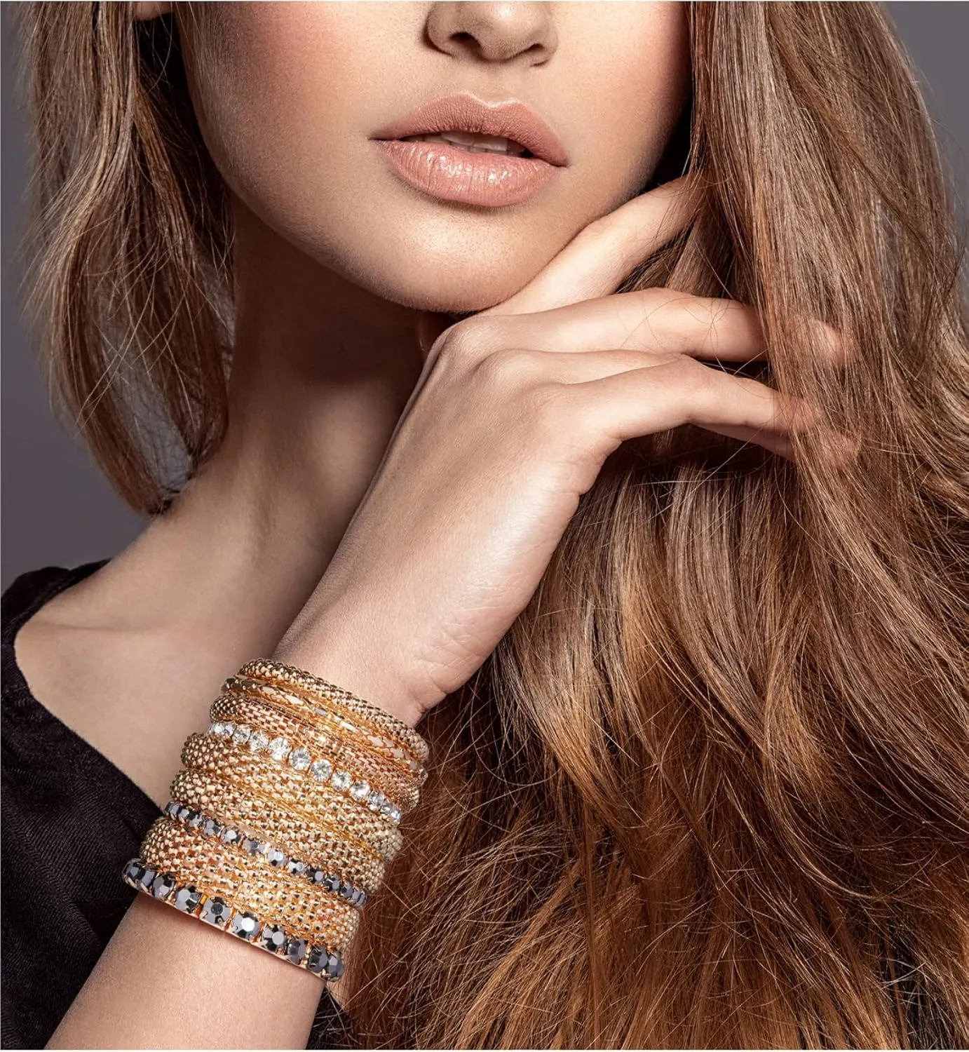 Badgley Mischka Women's Bracelet - Stackable Stretch Layered Crystal Snake Panther Link Mesh Bangle Tennis Bracelet