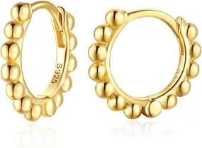 Ball Beaded Huggie Hoop Earrings 925 Sterling Silver Upper Ear Cartilage Helix Small Tiny Mini Sleeper Hoop Earrings