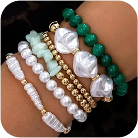 Beaded Bracelets For Women Stackable Bracelet 6pc A Set Simulated Baroque Pearl Bracelet Dainty Gold Bead Bracelet Colorful Bohemian Bracelet Women Bracelet Jewelry