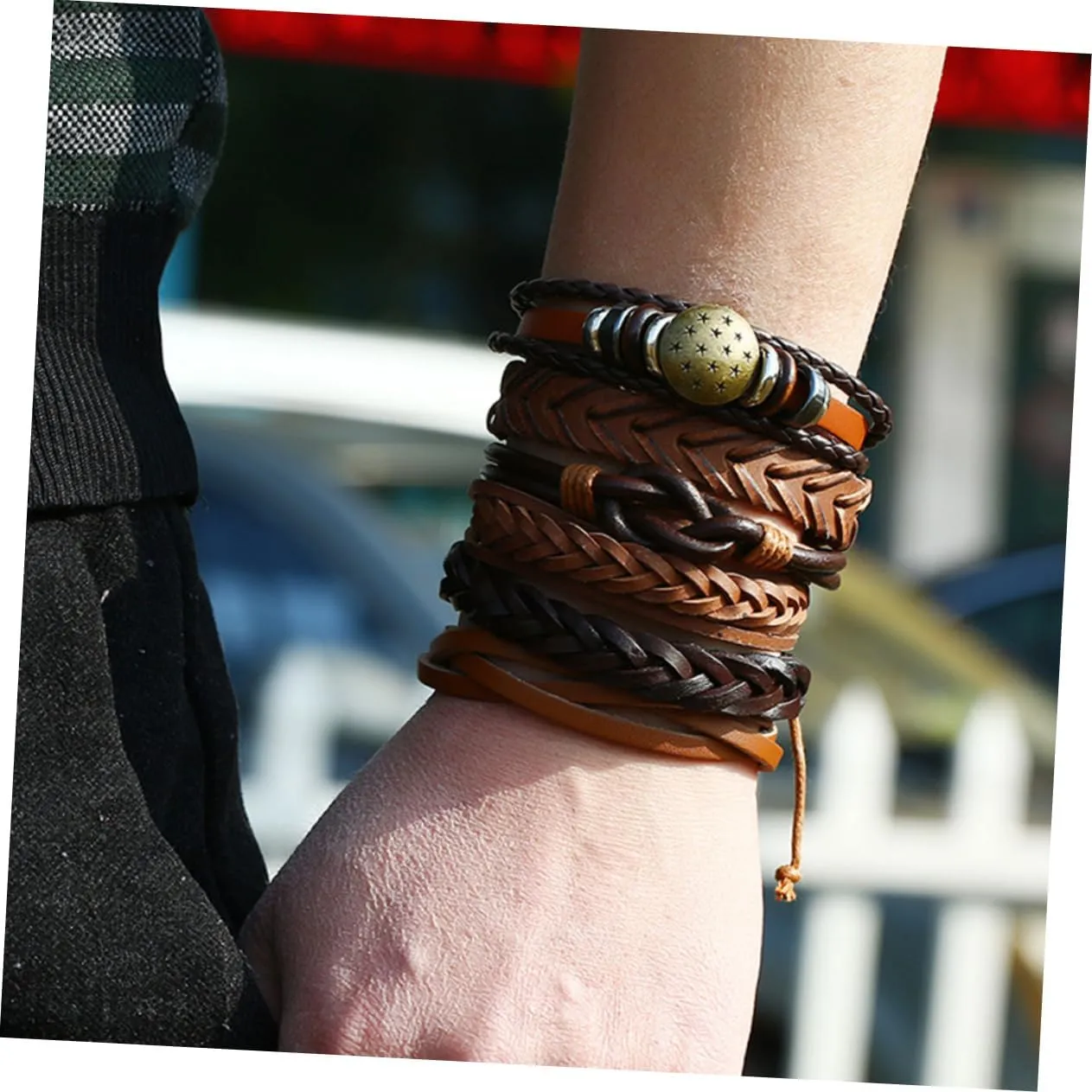 Beaupretty DIY Hip Hop Woven Cowhide Bracelet for Men Stylish Hand Chains for Special Occasions Unique Fashion