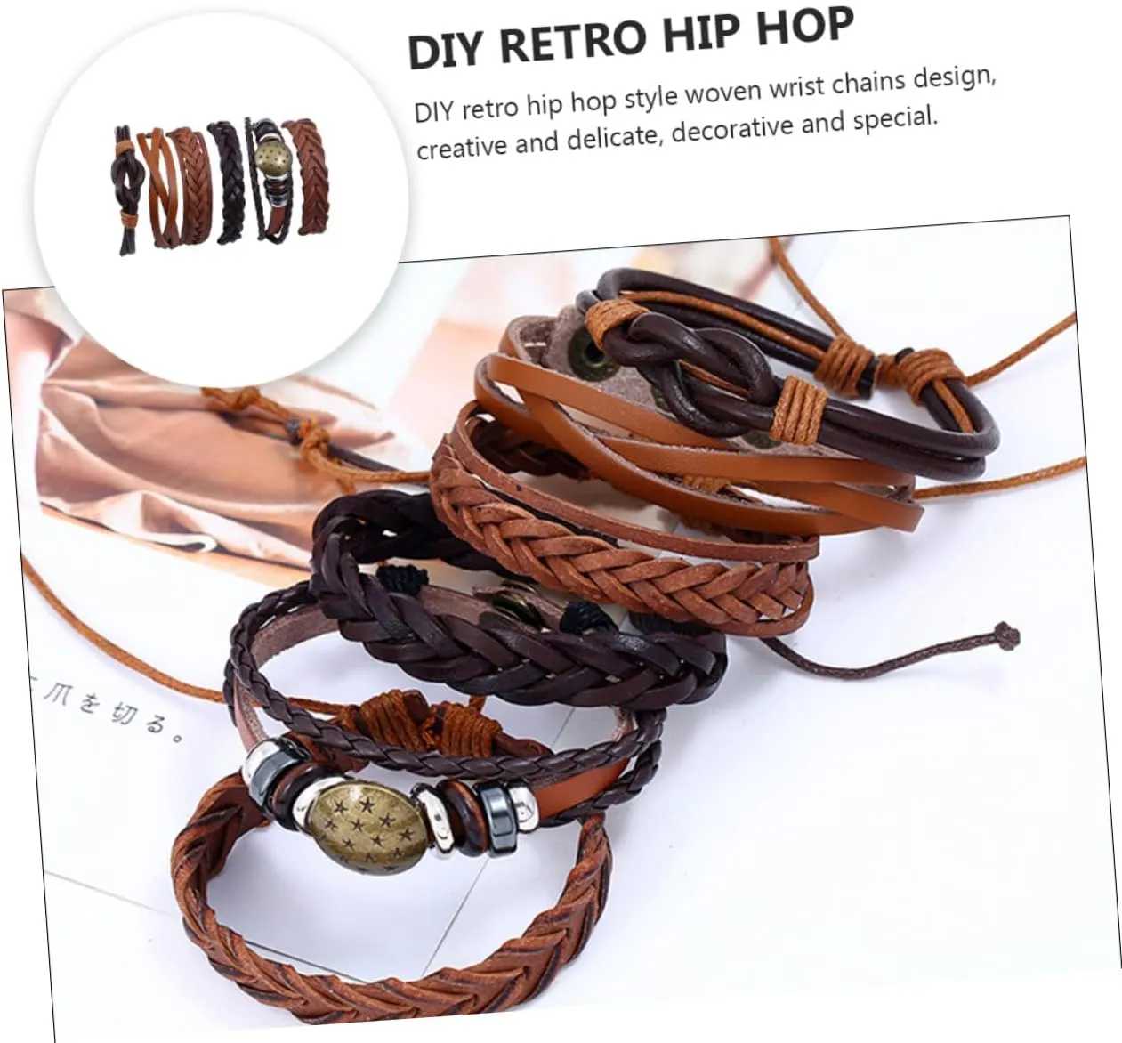 Beaupretty DIY Hip Hop Woven Cowhide Bracelet for Men Stylish Hand Chains for Special Occasions Unique Fashion