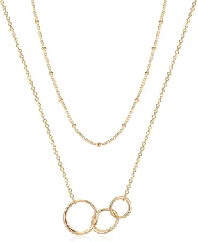 Bemoly Multilayered Necklace for Women, 14K Gold Plated Chain Choker Hammered Coin Bar Dainty Y Pendant Long Necklace 3 Layered Choker Necklace Simple Costume Jewelry