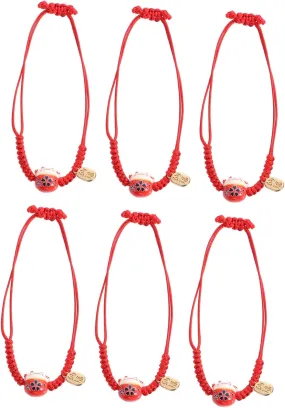 BESPORTBLE 6pcs Bracelet Luck Beads Wrist Chain Long Animal Bulk Paw Weave Woven Cats Rope Cat Charm Handmade Decor Braid Jewelry Cat Ornaments Alloy Red