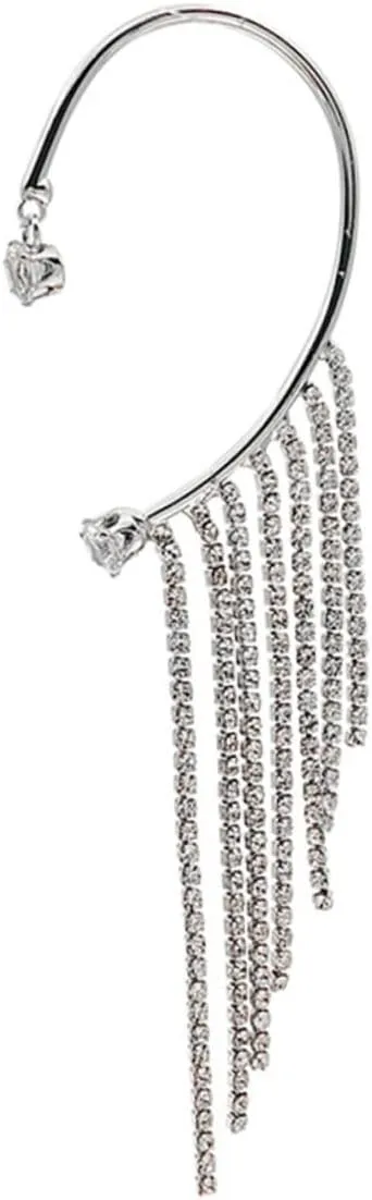 BESTYASH Diamond Tassel Ear Cuff Earrings Women's Fashion Ear Wrap Jewelry Non Piercing Crawler