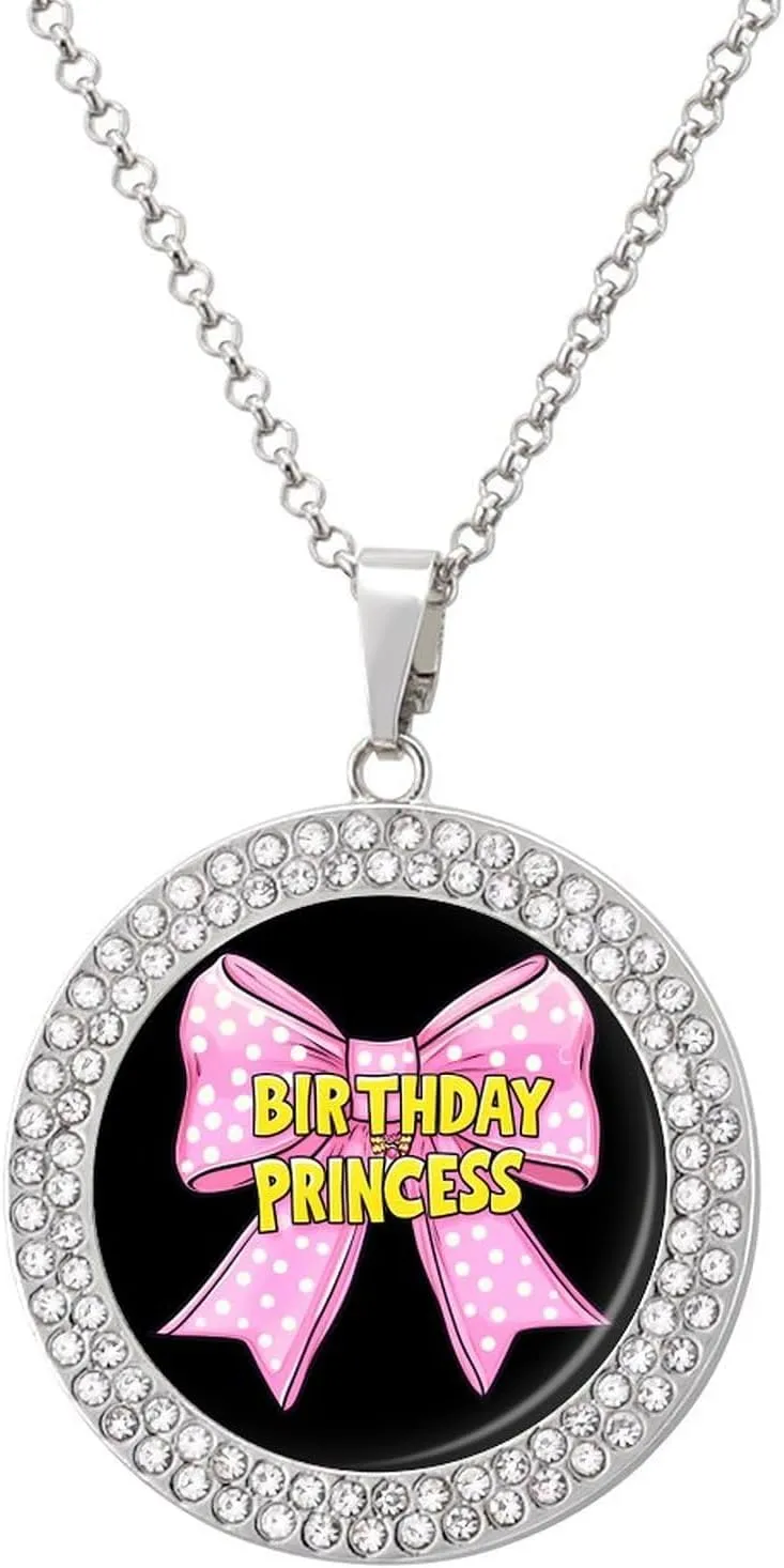Birthday Princess Colorful Diamond Necklace Dainty Round Pendant Necklaces Jewelry Gifts for Women