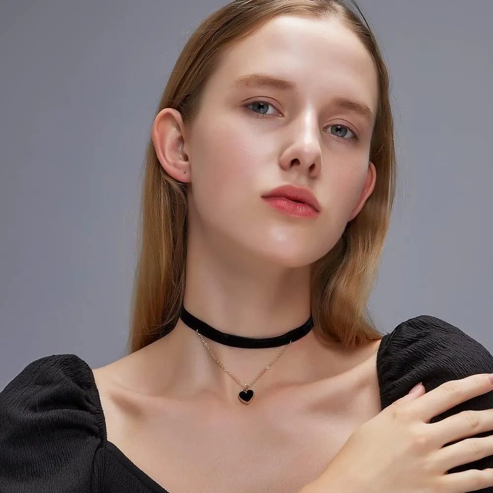 Black Choker Necklaces for Women 90s Red Black Velvet Choker Necklace Thick Thin Black Chocker Gold Tube Heart Circle Choker Necklace Lace Tatto Collar Necklace Goth Choker Jewelry