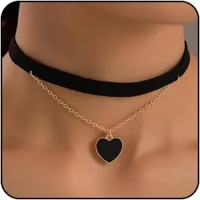 Black Choker Necklaces for Women 90s Red Black Velvet Choker Necklace Thick Thin Black Chocker Gold Tube Heart Circle Choker Necklace Lace Tatto Collar Necklace Goth Choker Jewelry