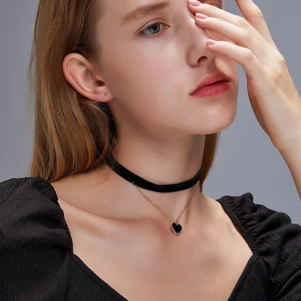Black Choker Necklaces for Women 90s Red Black Velvet Choker Necklace Thick Thin Black Chocker Gold Tube Heart Circle Choker Necklace Lace Tatto Collar Necklace Goth Choker Jewelry