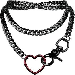 Black Heart Necklace for Women Trendy O-Ring Heart Choker Necklace Cuban Link Chain Adjustable Lariat Y-Necklace Punk Gothic Jewelry for Women