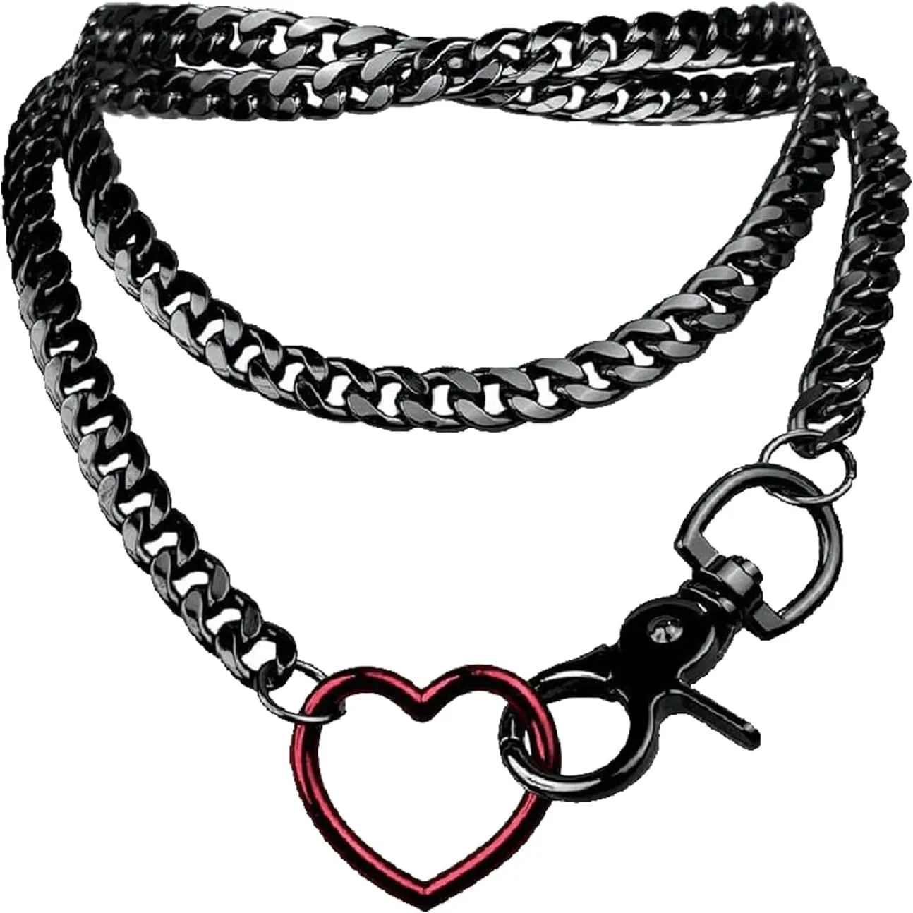 Black Heart Necklace for Women Trendy O-Ring Heart Choker Necklace Cuban Link Chain Adjustable Lariat Y-Necklace Punk Gothic Jewelry for Women
