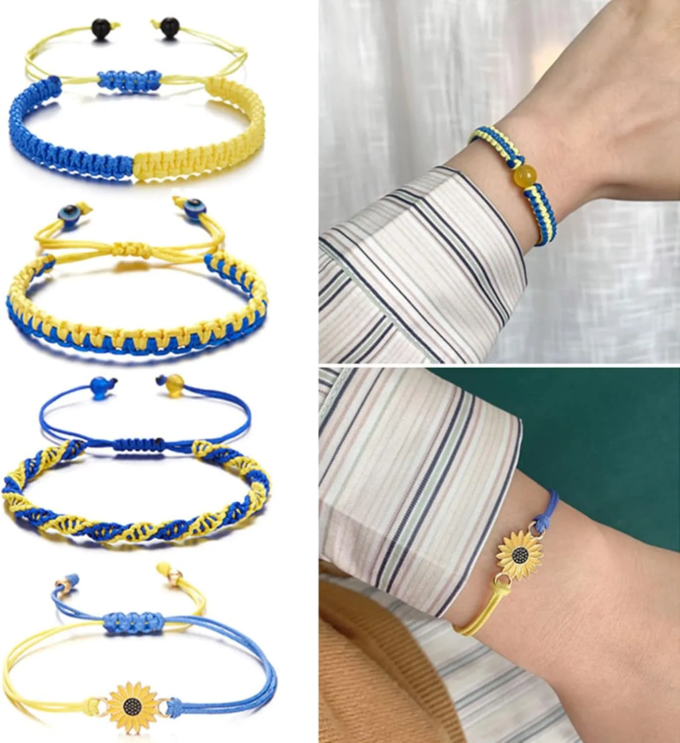 Blue Yellow Bracelet Handmade Braided Flag Bracelet Help Stand Blue and Yellow Wristband Bangle Ukrainian yellow and blue bracelet